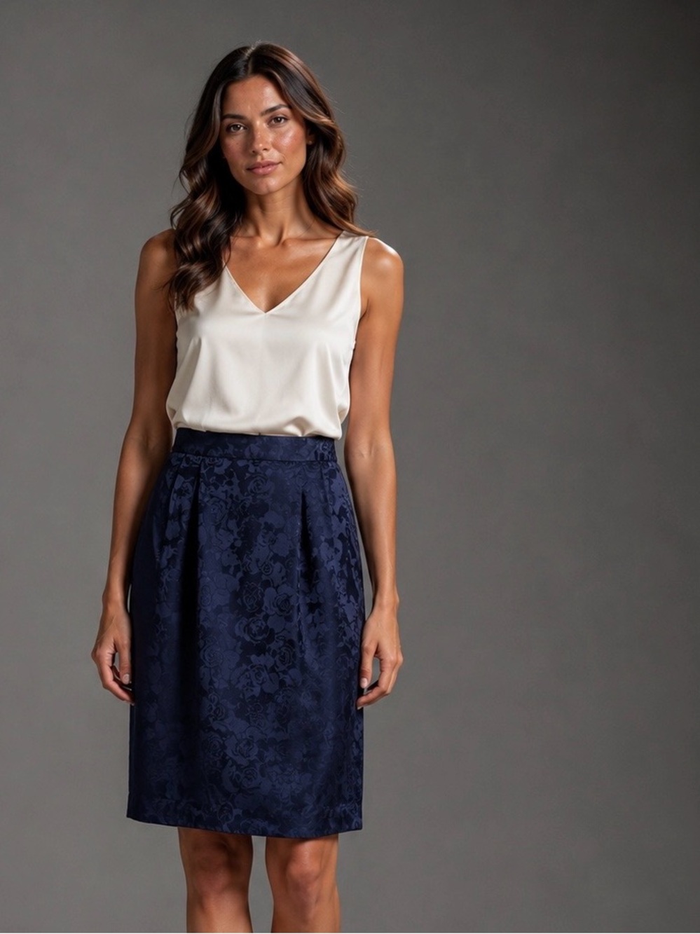 Adrianna Papell Silk Floral Jacquard Skirt Elegant